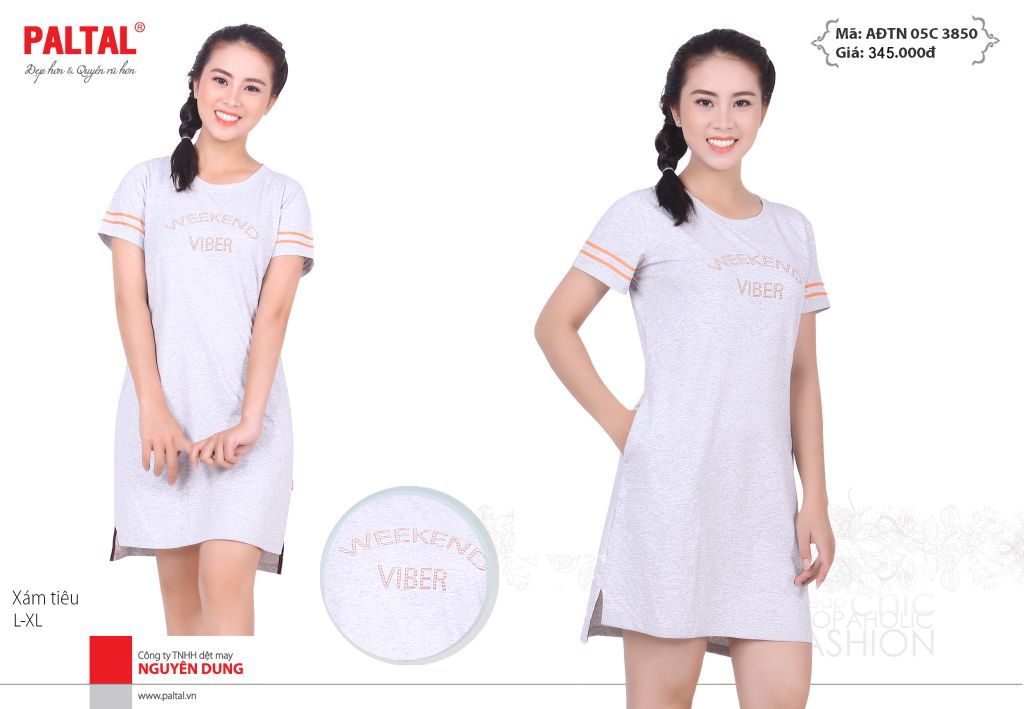 Áo đầm suông mặc nhà tay ngắn cotton melan muối tiêu 05cp 3850