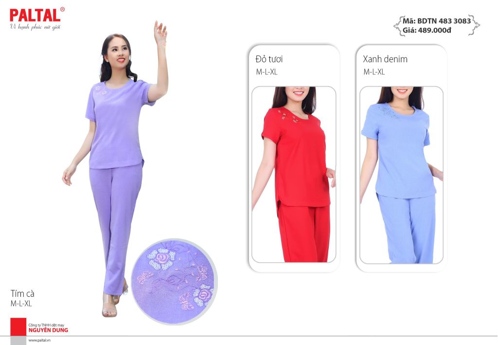 Đồ bộ nữ mặc nhà kiểu quần dài tay ngắn silk linen 483p 3083