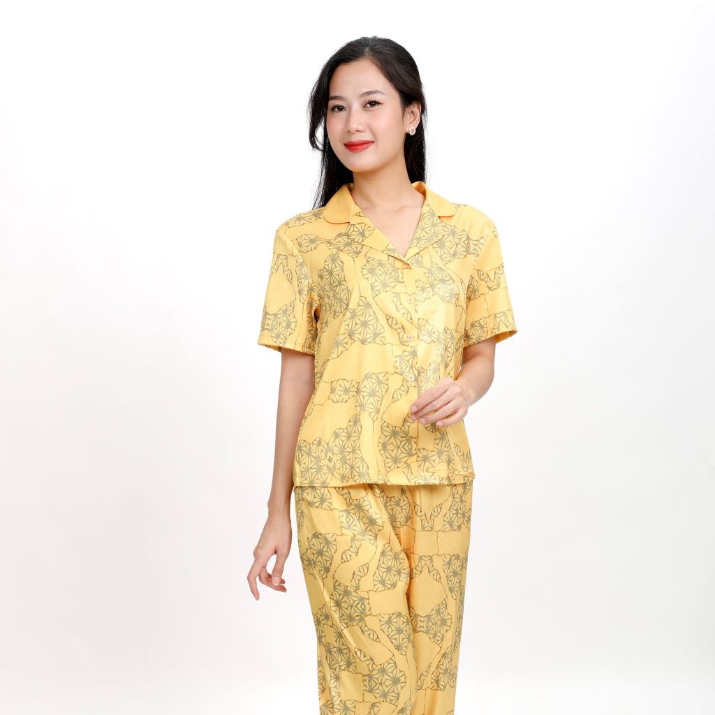 Bộ dài tay ngắn in hoa chất liệu lụa nhung cao cấp BDTN 263p 6055