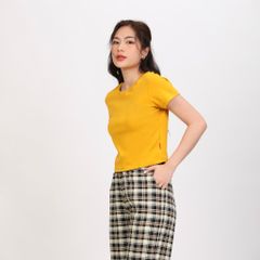 Áo Thun croptop Tay Ngắn Cổ Tròn Rib Cotton 220p 0265