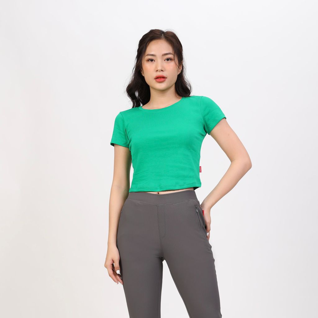 Áo Thun croptop Tay Ngắn Cổ Tròn Rib Cotton 220p 0265