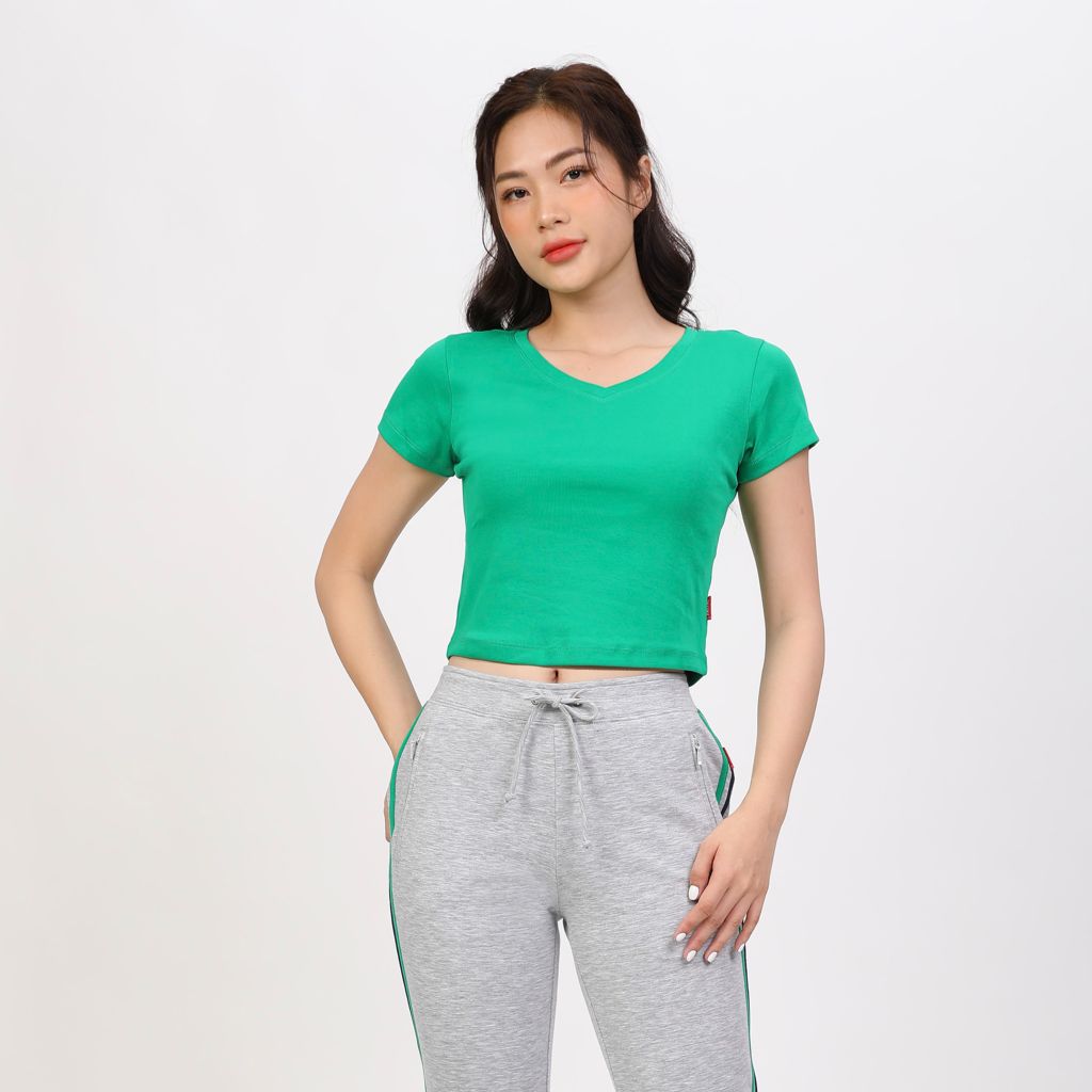 Áo Thun Croptop Tay Ngắn Cổ Tim Rib Cotton 220p 0266