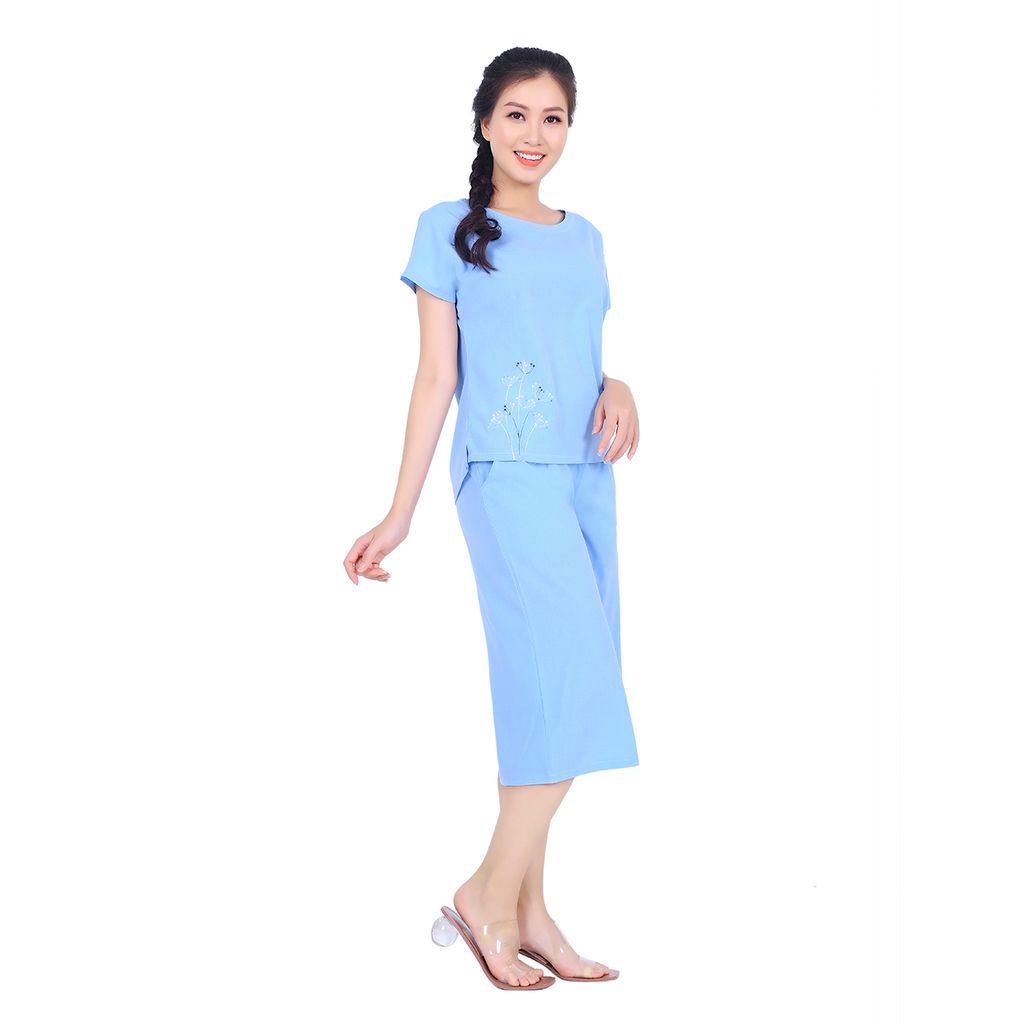 Đồ bộ nữ mặc nhà kiểu quần ống rộng lửng tay ngắn silk linen 484p 4096