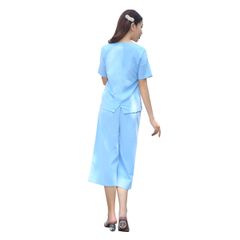 Đồ bộ nữ mặc nhà kiểu quần ống rộng lửng tay ngắn silk linen 484p 4111