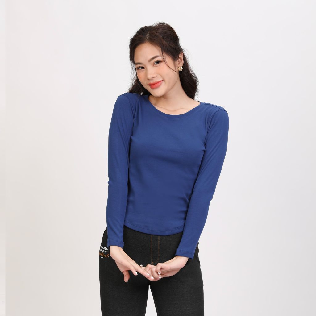 Áo thun tay dài form suông cổ tròn chất RIB Cotton cao cấp 220p 0272