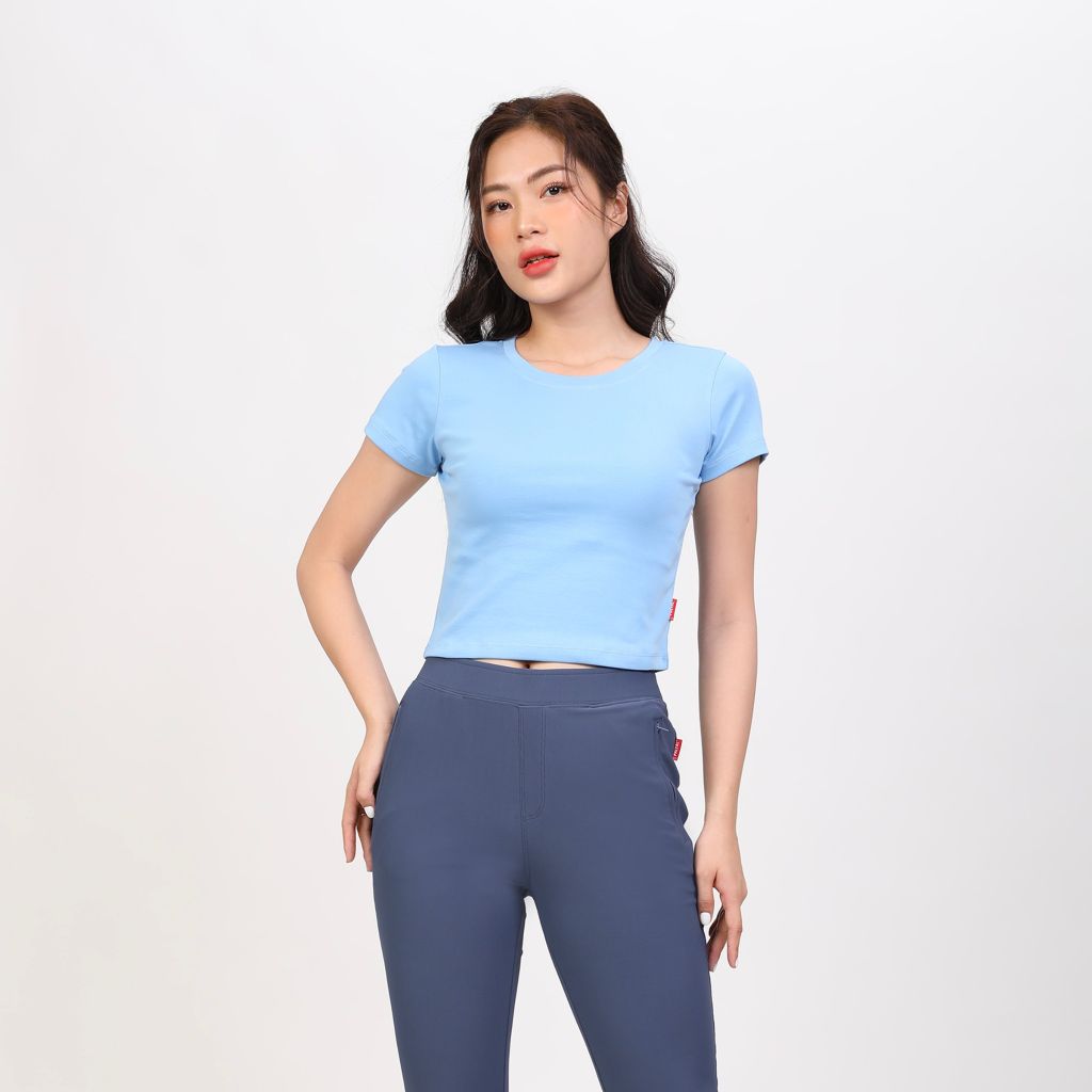 Áo Thun croptop Tay Ngắn Cổ Tròn Rib Cotton 220p 0265