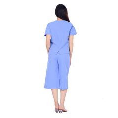 Đồ bộ nữ mặc nhà kiểu quần ống rộng lửng tay ngắn silk linen 484p 4111