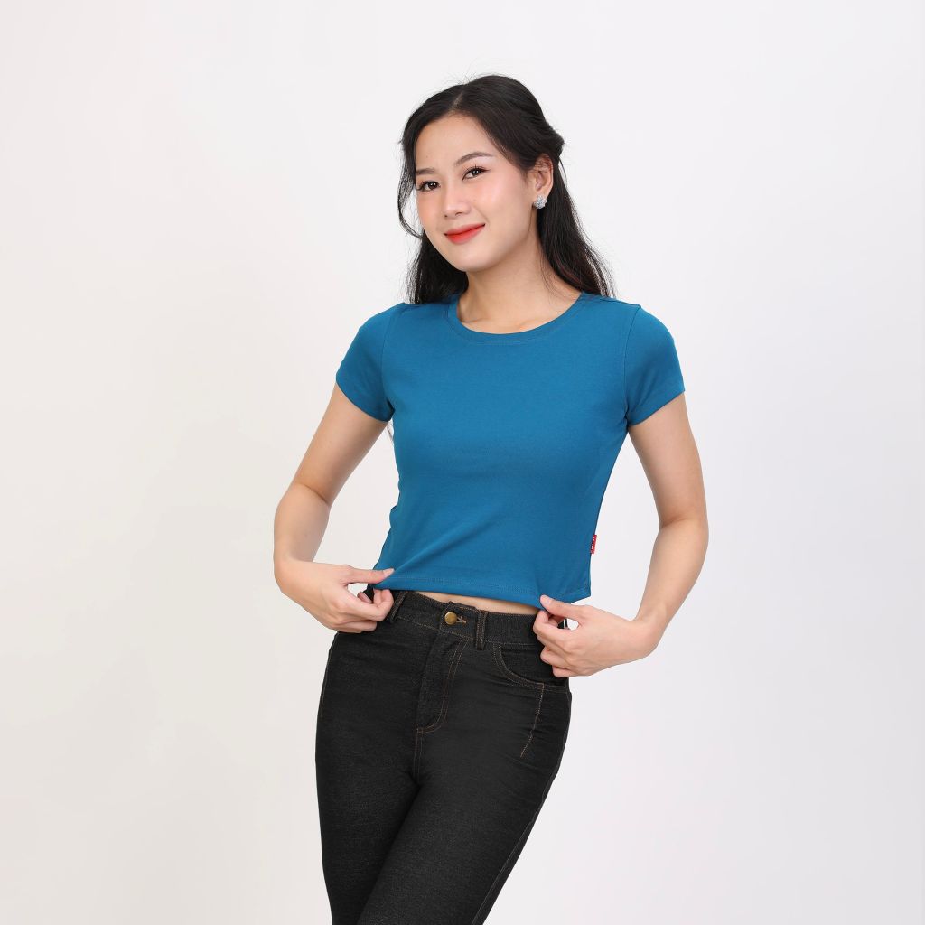 Áo Thun croptop Tay Ngắn Cổ Tròn Rib Cotton 220p 0265