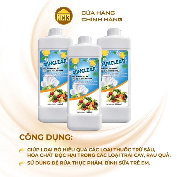  Nước rửa rau quả và dụng cụ ăn uống Minclear 1L 