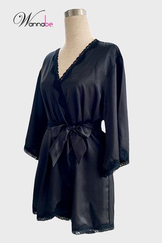 Áo choàng ngủ lụa nữ WANNABE KI605 áo khoát kimono viền ren điệu đà tùng váy xòe tạo cảm giác nhẹ nhàng cho người mặc