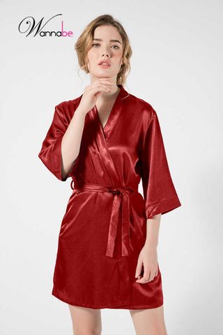 Áo choàng ngủ WANNABE KI010 áo khoác ngủ kimono dạng cơ bản trơn đơn giản dễ mặc sang trọng