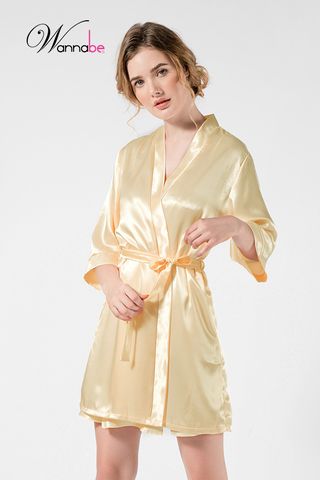 Áo choàng ngủ WANNABE KI010 áo khoác ngủ kimono dạng cơ bản trơn đơn giản dễ mặc sang trọng