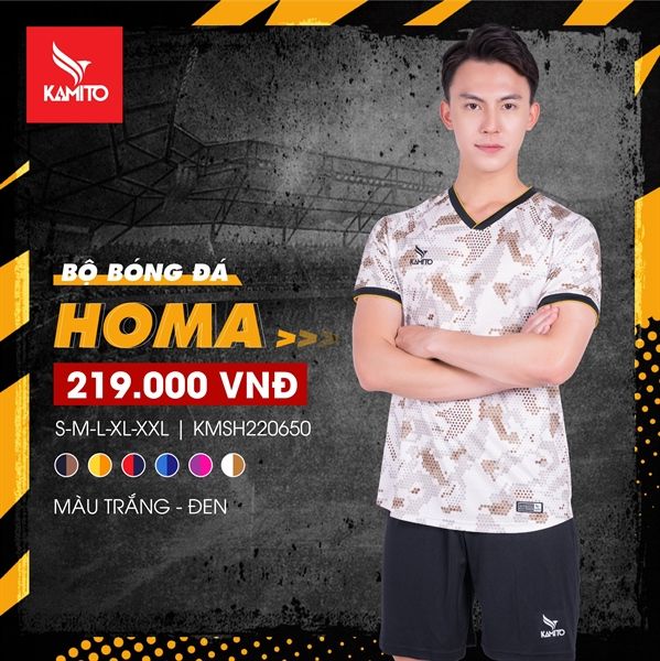 BỘ QUẦN ÁO BÓNG ĐÁ KAMITO HOMA - Trắng/Đen