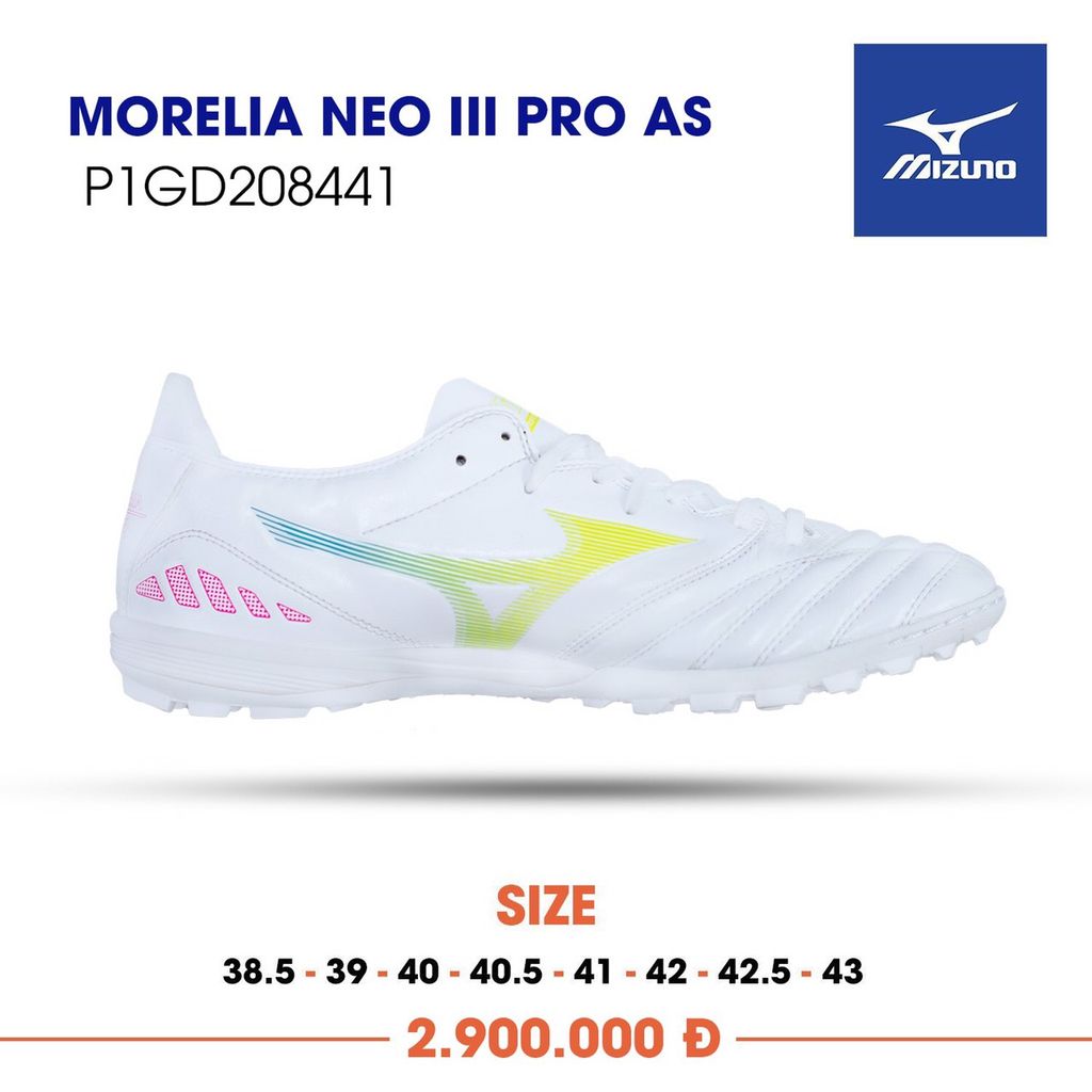MIZUNO MORELIA NEO III PRO AS TF - White/Yellow/Pink