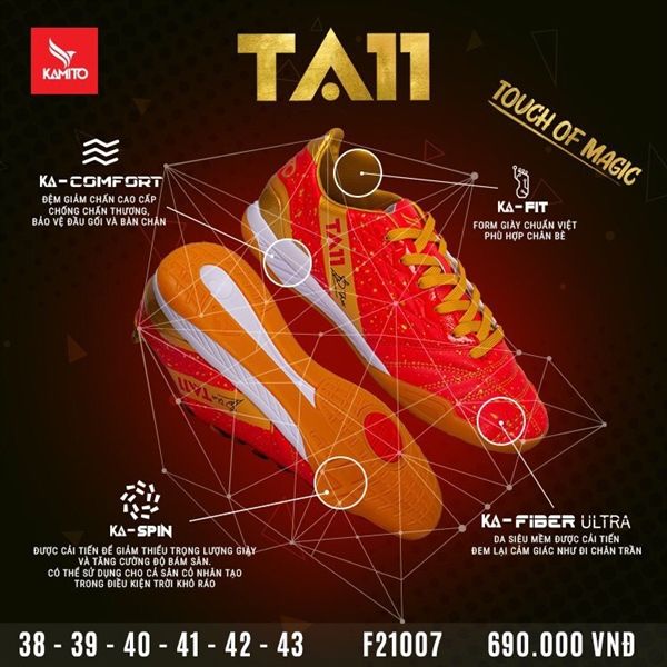 GIÀY ĐÁ BÓNG KAMITO TA11 IC TOUCH OF MAGIC - RED/GOLD