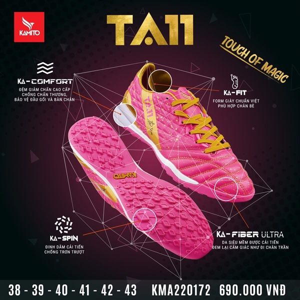 GIÀY ĐÁ BÓNG KAMITO TA11 TF TOUCH OF MAGIC - PINK/GOLD