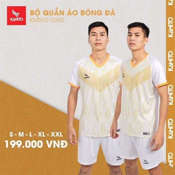 BỘ QUẦN ÁO BÓNG ĐÁ KAMITO KMSH210250 TRẮNG VÀNG