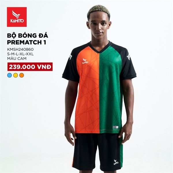 Bộ quần áo bóng đá Kamito Prematch 1 - Cam/Xanh lá KMSH240860