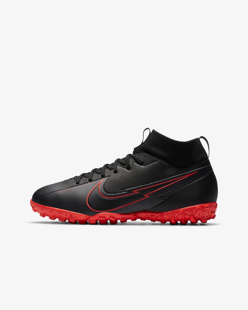 NIKE MERCURIAL SUPERFLY 7 ACADEMY TF BLACK X CHILE RED - BLACK/CHILE RED/DARK SMOKE GREY KIDS
