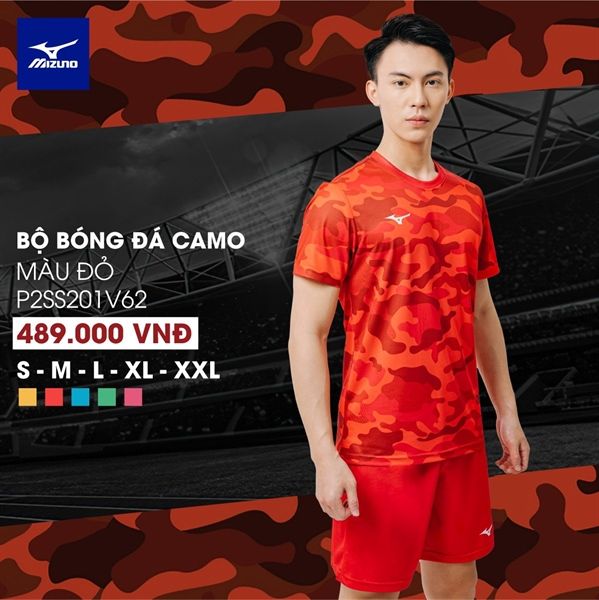 Bộ quần áo bóng đá Mizuno Camo - Đỏ