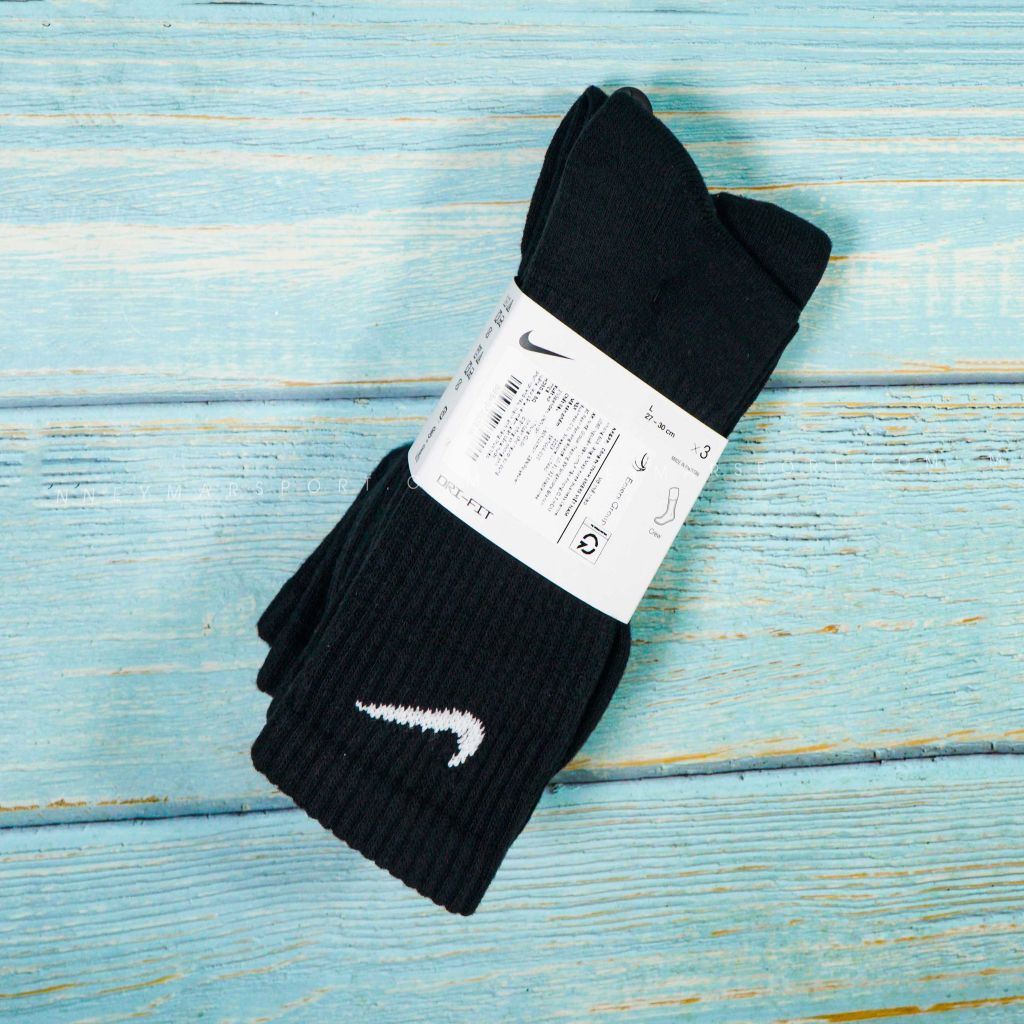 Pack 3 đôi vớ bóng đá Nike Socks Everyday Cush Crew - Black/White