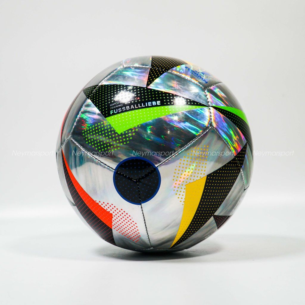 Quả bóng đá Adidas Football FUSSBALLLIEBE Training Foil EURO 2024 - Silver Metallic/Black/Glow Blue IN9368