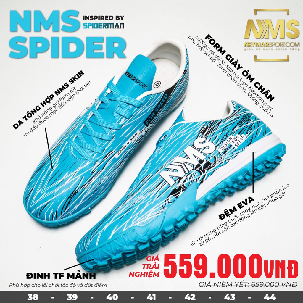 Giày đá bóng NMS SPIDER - Aqua Blue/White