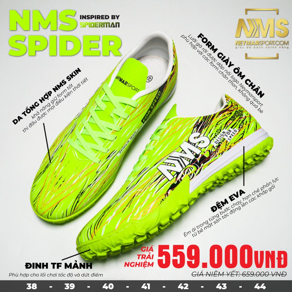 Giày đá bóng NMS SPIDER - Green Neon/White