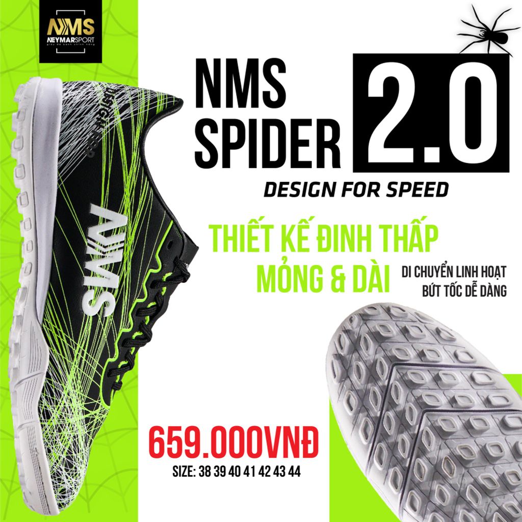 Giày đá bóng NMS SPIDER 2.0 TF - Black/Neon/White SPI2500
