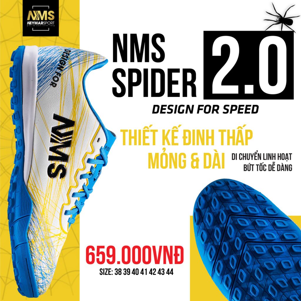 Giày đá bóng NMS SPIDER 2.0 TF - White/Yellow/Blue SPI2100