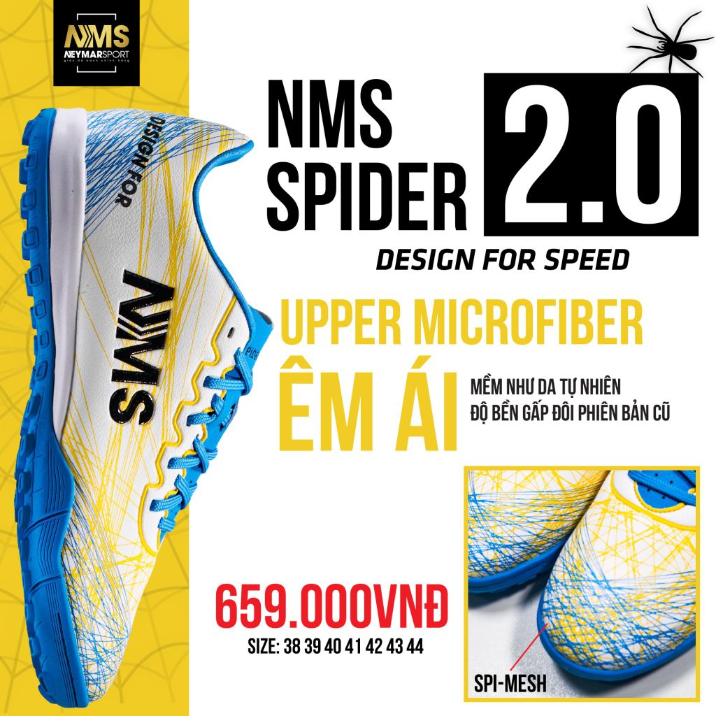 Giày đá bóng NMS SPIDER 2.0 TF - White/Yellow/Blue SPI2100