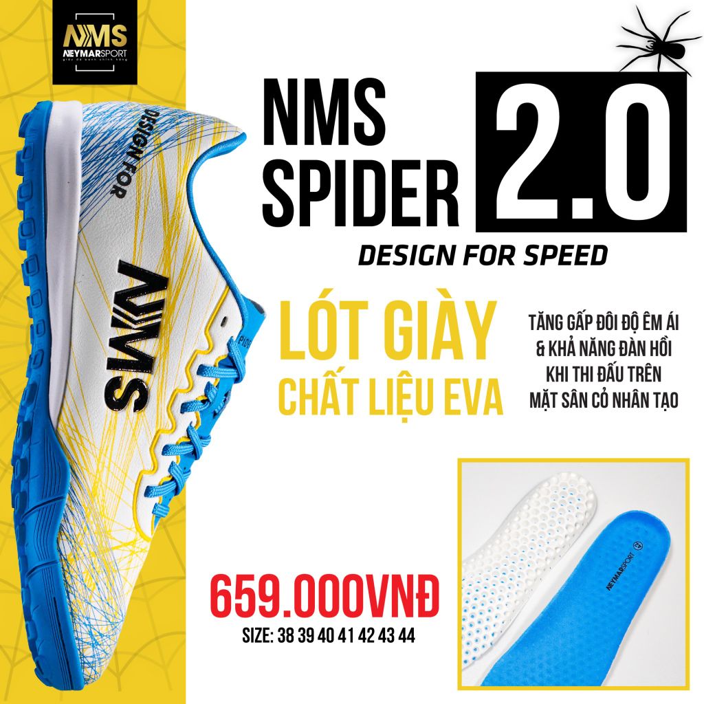 Giày đá bóng NMS SPIDER 2.0 TF - White/Yellow/Blue SPI2100