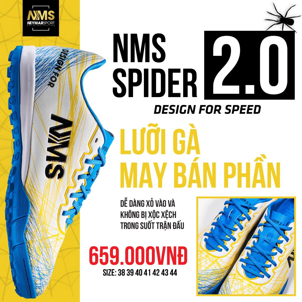 Giày đá bóng NMS SPIDER 2.0 TF - White/Yellow/Blue SPI2100