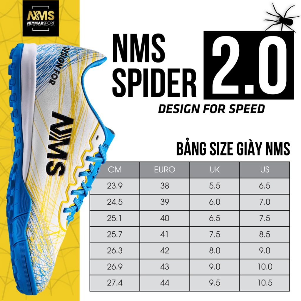 Giày đá bóng NMS SPIDER 2.0 TF - White/Yellow/Blue SPI2100