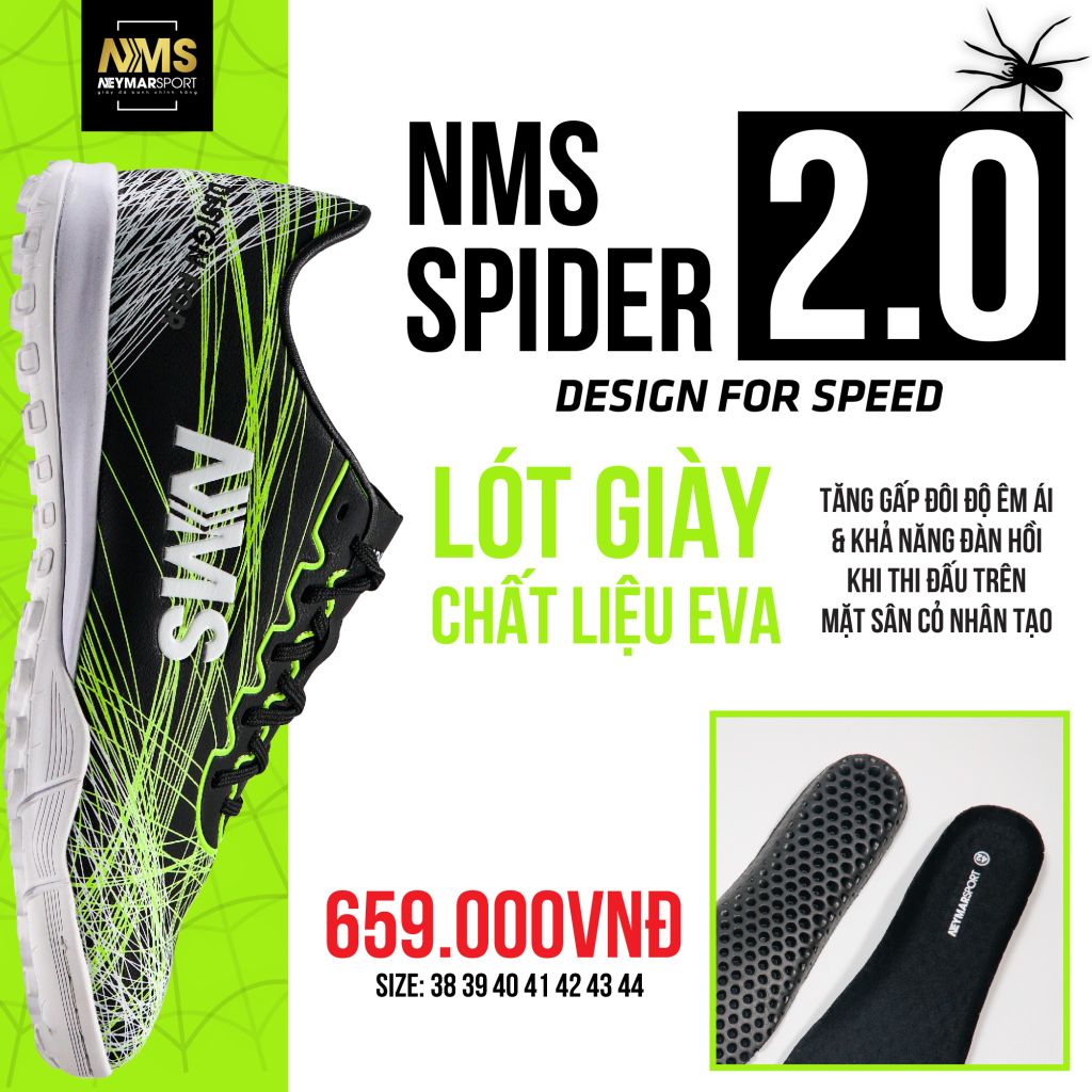 Giày đá bóng NMS SPIDER 2.0 TF - Black/Neon/White SPI2500