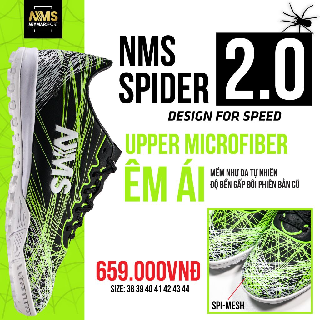 Giày đá bóng NMS SPIDER 2.0 TF - Black/Neon/White SPI2500