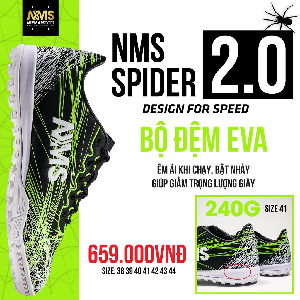Giày đá bóng NMS SPIDER 2.0 TF - Black/Neon/White SPI2500