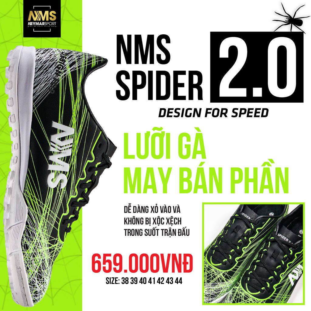Giày đá bóng NMS SPIDER 2.0 TF - Black/Neon/White SPI2500