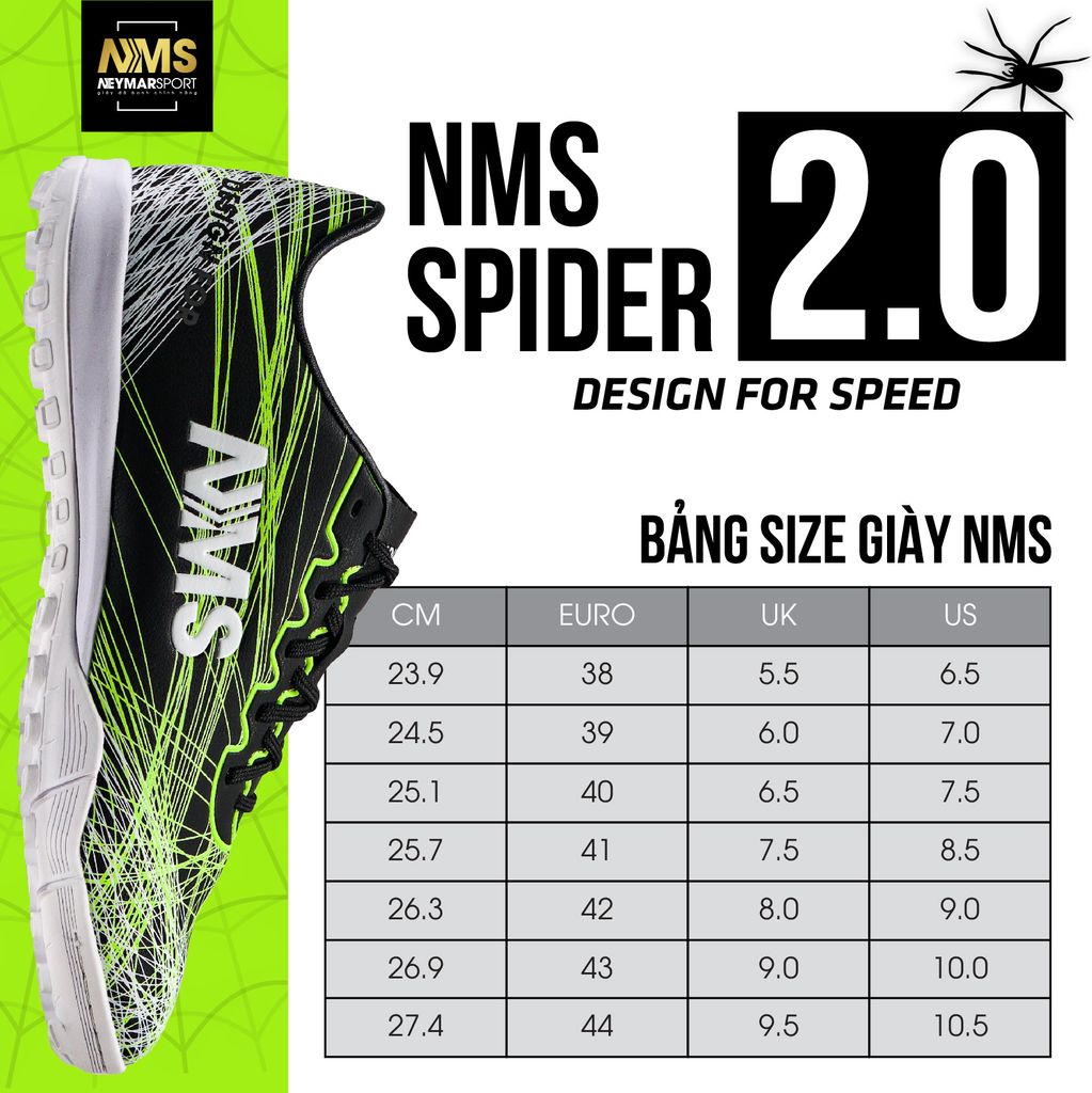 Giày đá bóng NMS SPIDER 2.0 TF - Black/Neon/White SPI2500