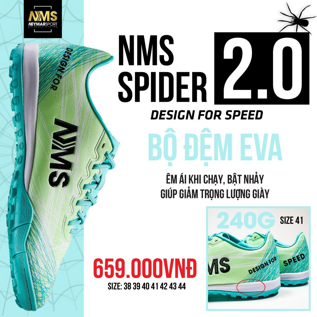 Giày đá bóng NMS SPIDER 2.0 TF - Neon Green/Mint SPI2200