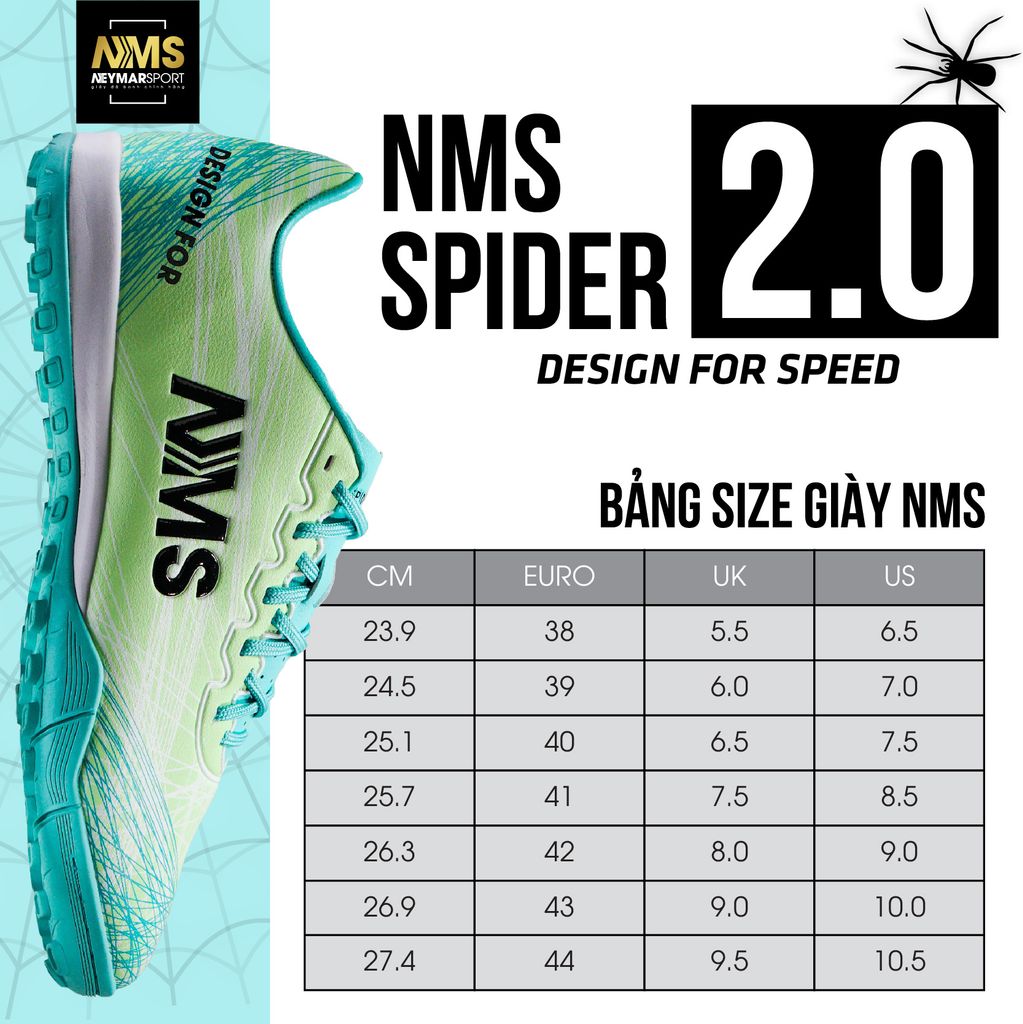 Giày đá bóng NMS SPIDER 2.0 TF - Neon Green/Mint SPI2200