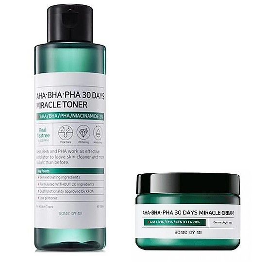 Bộ Dưỡng Da Trị Mụn Nước Hoa Hồng Và Kem Dưỡng Some By Mi AHA BHA PHA 30 days Miracle ( Toner 150ml + Cream 50ml )
