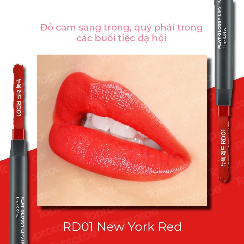 Thefaceshop Flat Glossy Lipstick 1.4g - RD01 New York Red