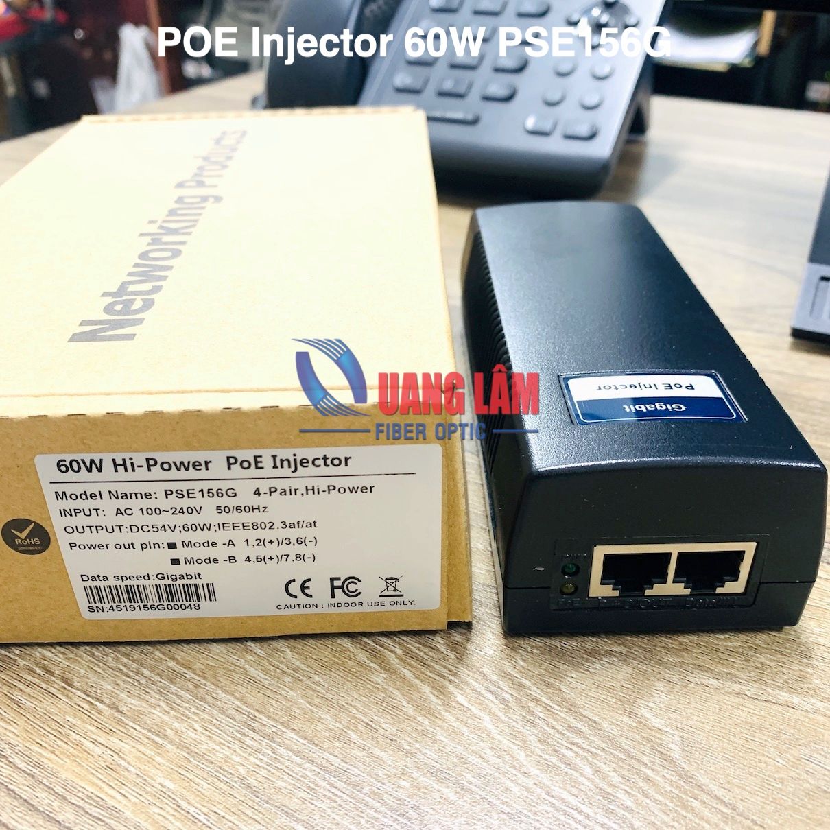 Adapter POE 54V-60W 2 Port(1 Data in+ 1 Data PoE Out), tốc độ 10/100/1000 Gigabit KMEtech PSE156G