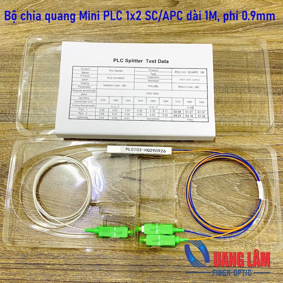 Bộ chia quang PLC 1x2 SC/APC dài 1M (Mini PLC Splitter)