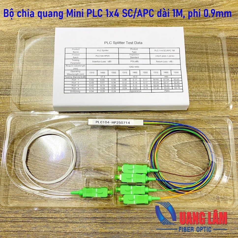 Bộ chia quang PLC 1x4 SC/APC dài 1M (Mini PLC Splitter)