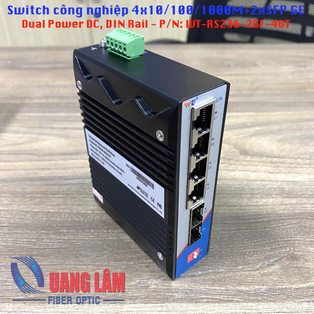 Switch công nghiệp 4x10/100/1000M + 2 SFP Slot GE, DIN Rail, Dual DC Power 9-48VDC, P/N: WT-RS236-2GF4GT