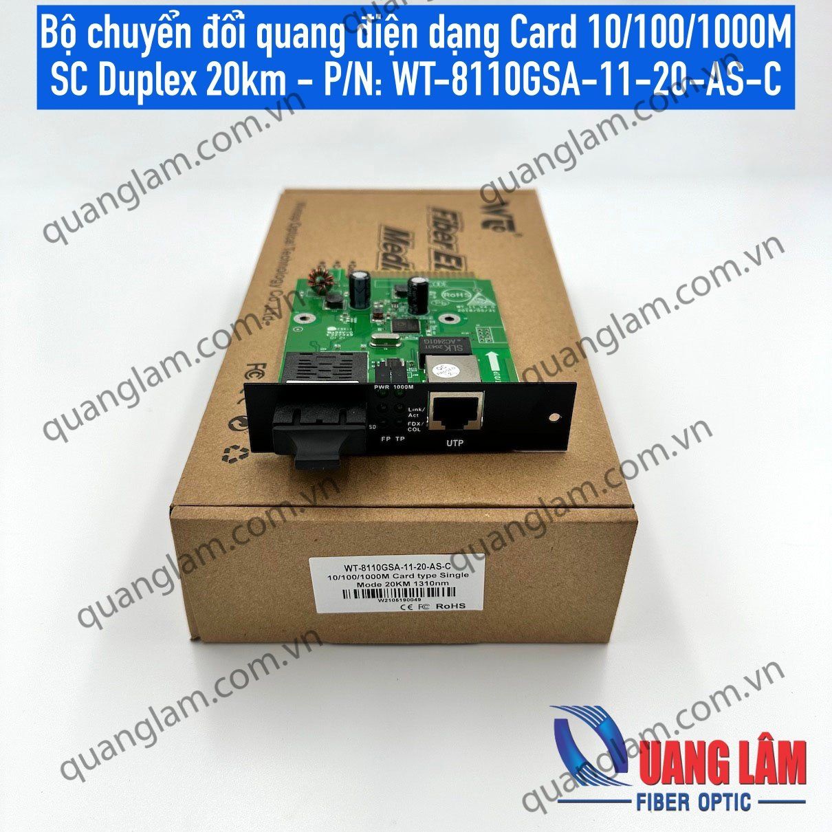Bộ chuyển đổi quang điện dạng Card 10/100/1000M SC Duplex 20km - P/N: WT-8110GSA-11-20-AS-C
