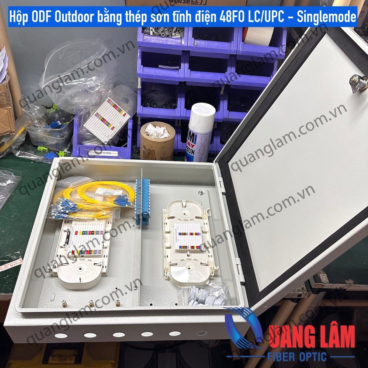 Hộp ODF Outdoor bằng thép sơn tĩnh điện 48FO LC/UPC - Singlemode - Đầy đủ phụ kiện