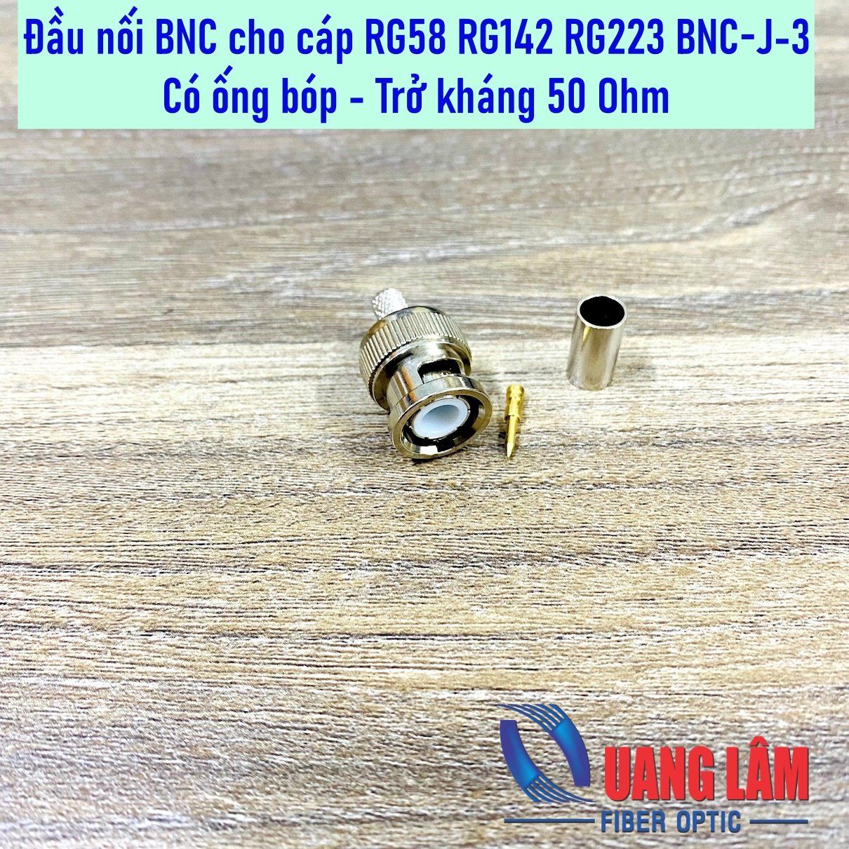 Đầu nối BNC BNC-J-3 cho cáp 50-3 RG58 RG142 RG223 RG400 - Có ống bóp - Trở kháng 50 Ohm